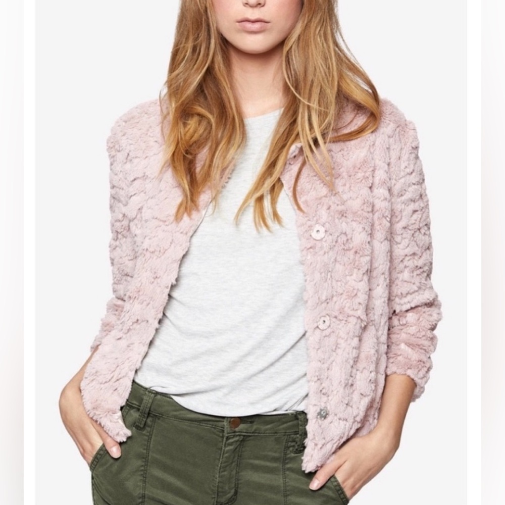 NEW SANCTUARY FAUX REAL CHUBBY JACKET Pink Faux Fur w/Sequins Size XS/Small NWT